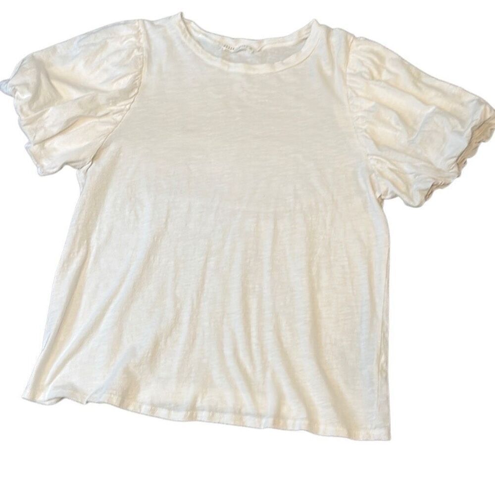 Wasabi + Mint White 100% Cotton Puff Sleeve Pull Over T-shirt M